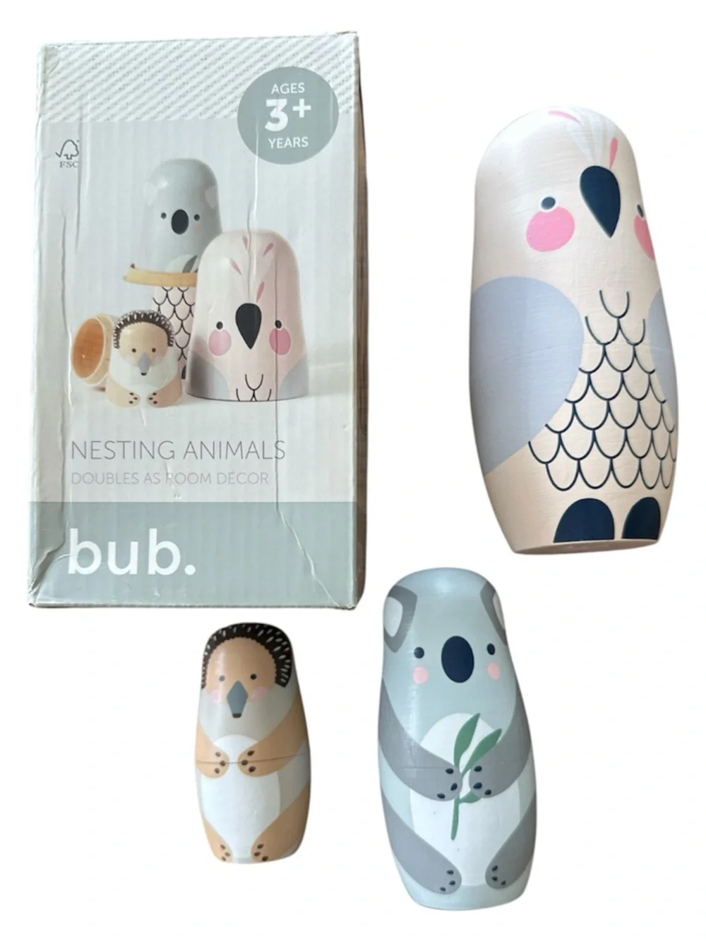 NWOT Australian Animals Nesting Dolls Wooden Toy Koala Echidna Galah